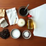 Materiały potrzebne do postarzania papieru: kawa, herbata, świeczka, zapałki, ocet