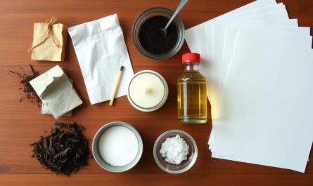 Materiały potrzebne do postarzania papieru: kawa, herbata, świeczka, zapałki, ocet