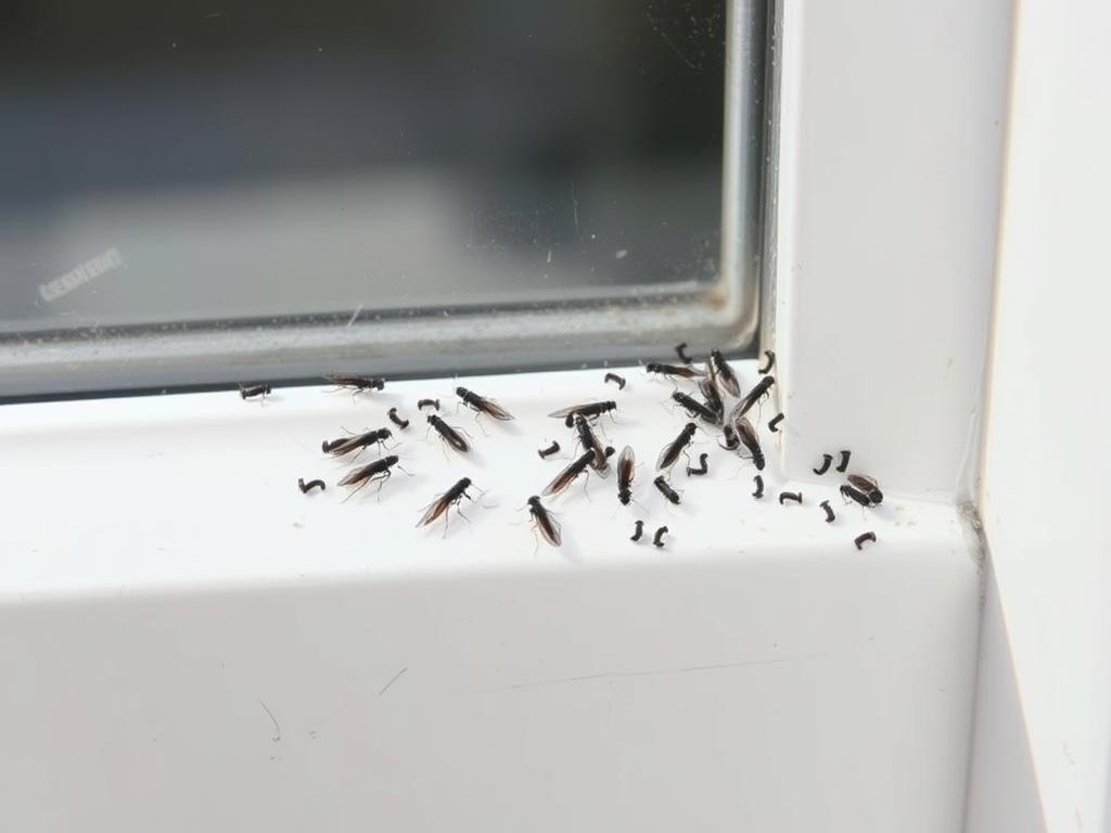 Przecinki robaki gromadzące się na parapecie okiennym Przecinki robaki gromadzące się na parapecie okiennym