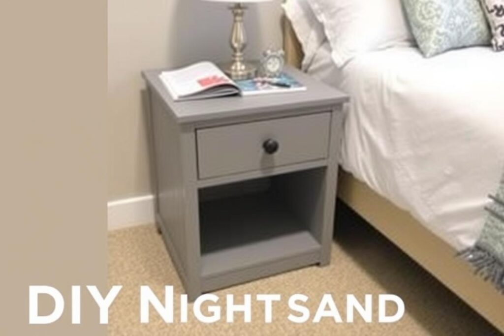 Szafka nocna DIY z szufladą i półką przy łóżku w sypialni