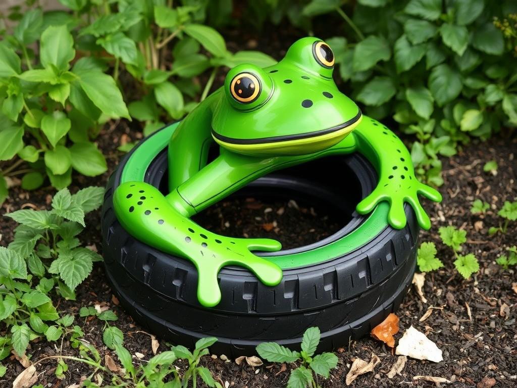 Żaba z opony motocyklowej jako ozdoba ogrodowa Żaba z opony motocyklowej jako ozdoba ogrodowa