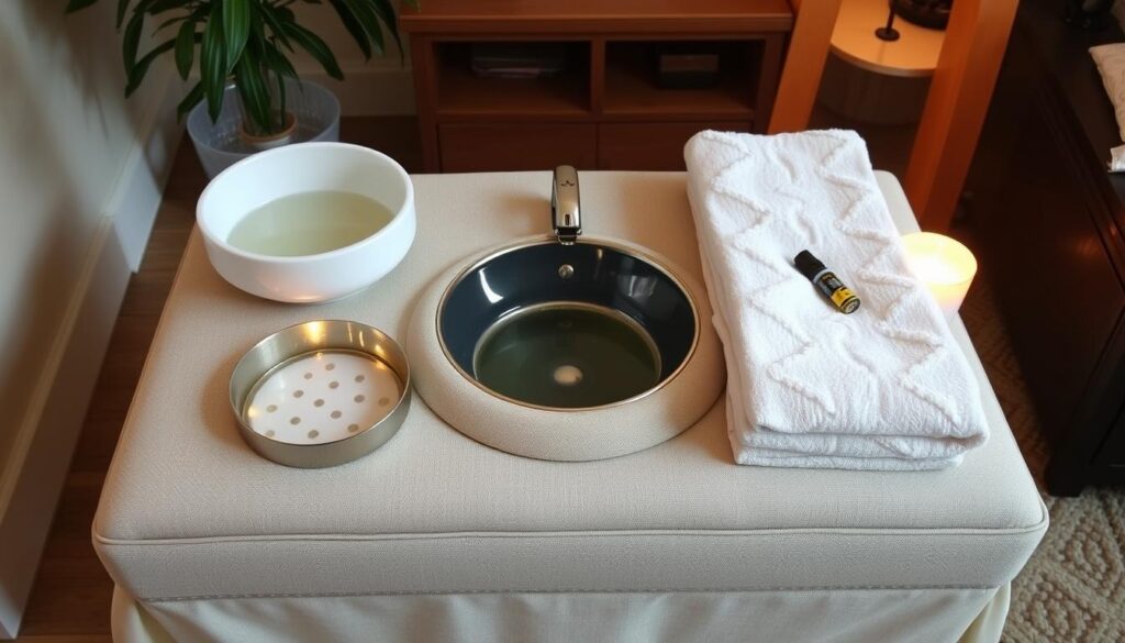 Kompletny zestaw do domowego pedicure z podestem i gorącym ręcznikiem