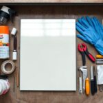 Materiały potrzebne do zrobienia lustra z szyby, w tym szyba, farba lustrzana i narzędzia