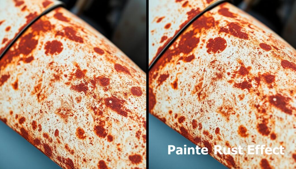 Porównanie naturalnej rdzy i imitacji farbami Porównanie naturalnej rdzy i imitacji farbami