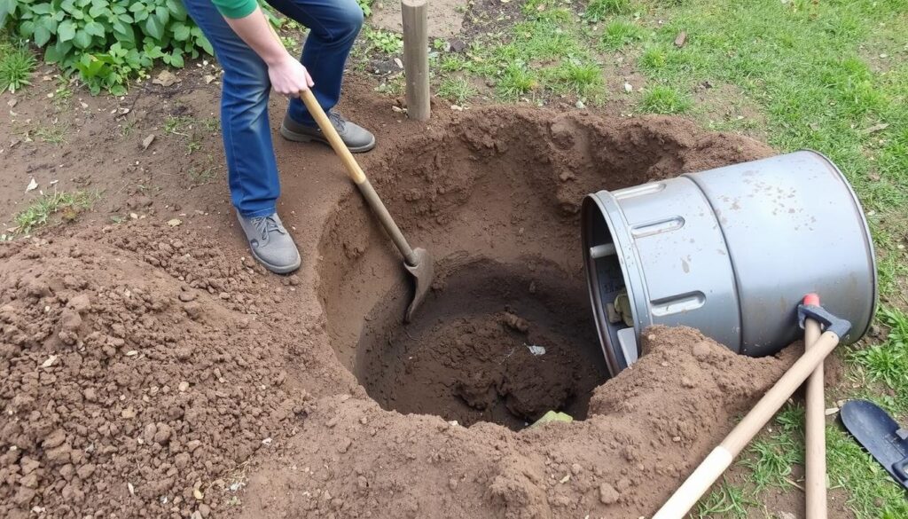 Proces wykopywania dołu pod schowek na piwo w ziemi