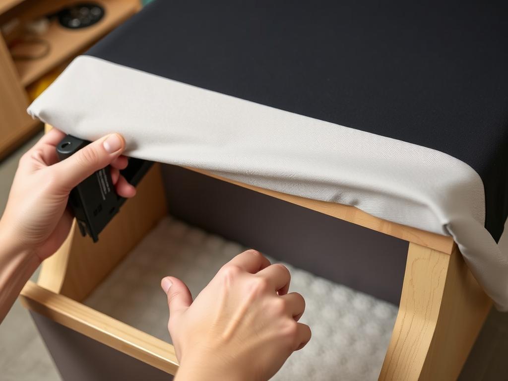 Tapicerowanie podestu do pedicure wodoodporną tkaniną