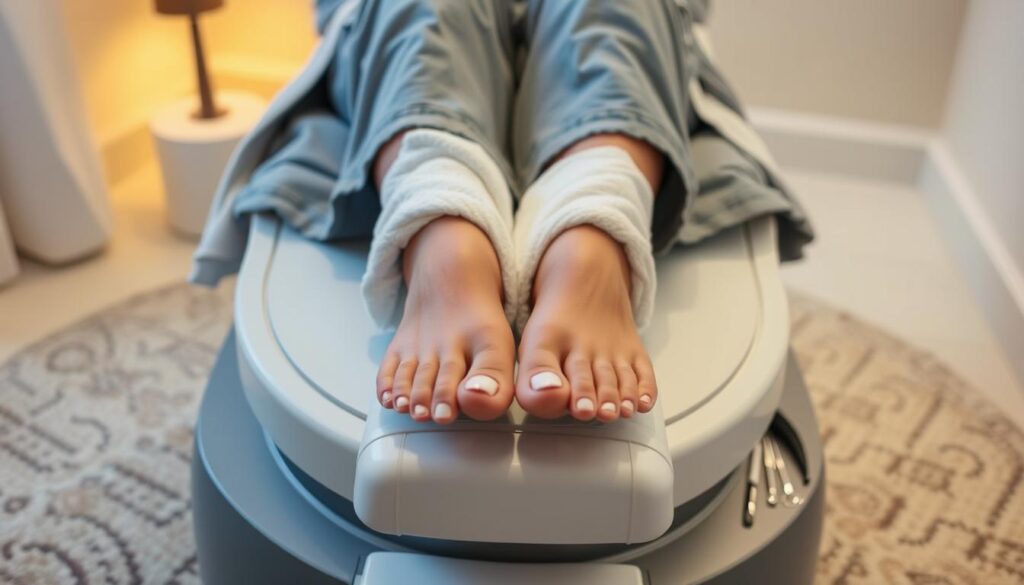 Zastosowanie gorącego ręcznika na stopy podczas pedicure