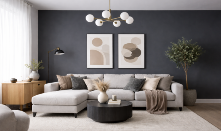 antracytowa ściana w salonie